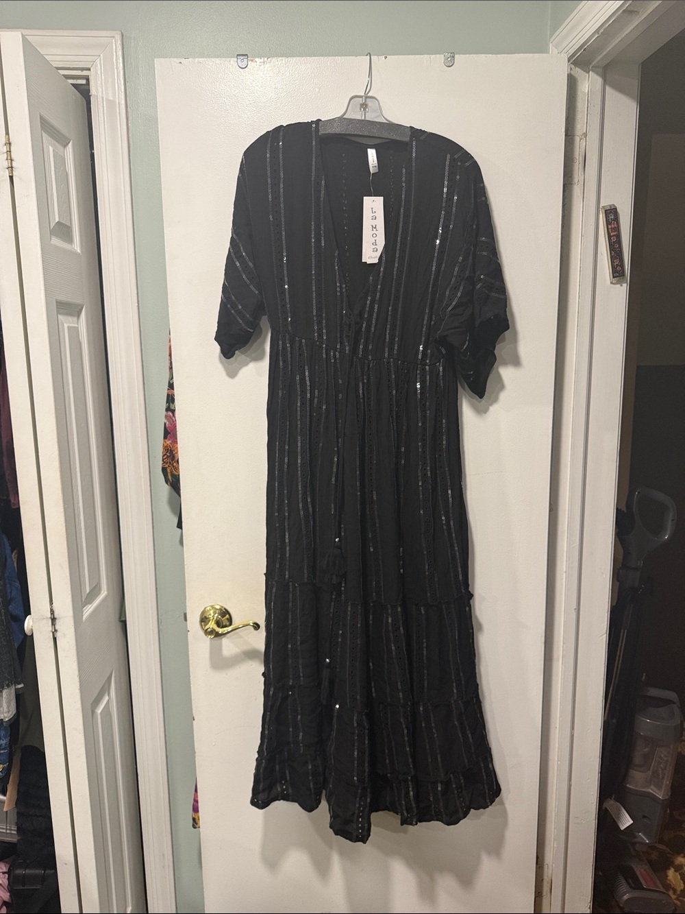 Black Sequin Stripe Maxi Dress - Unbranded